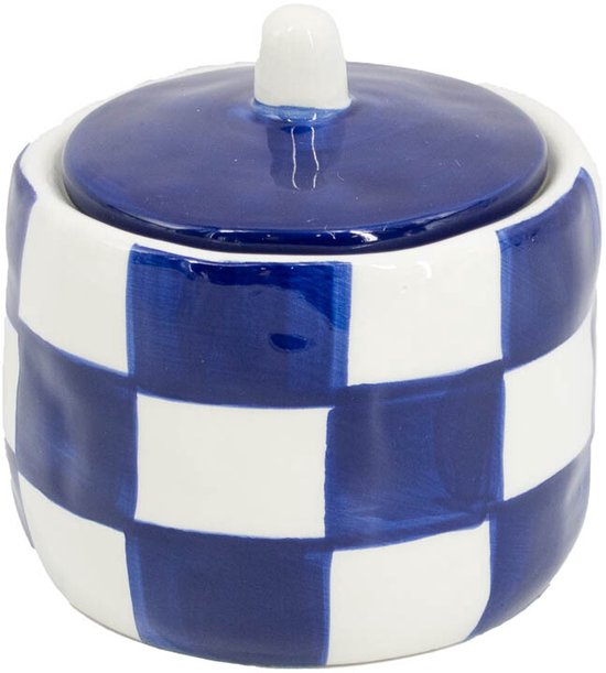 HomeBound by KY | Aardewerk potje met deksel check dark blue | potje | potje met deksel