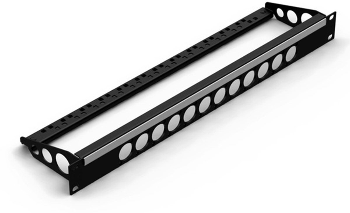 Penn Elcom R2269/1Uk/12 frontplaat, 12 gaten Neutrik D, voor MDLX-serie, staal, 1 HE, met kabelsupport