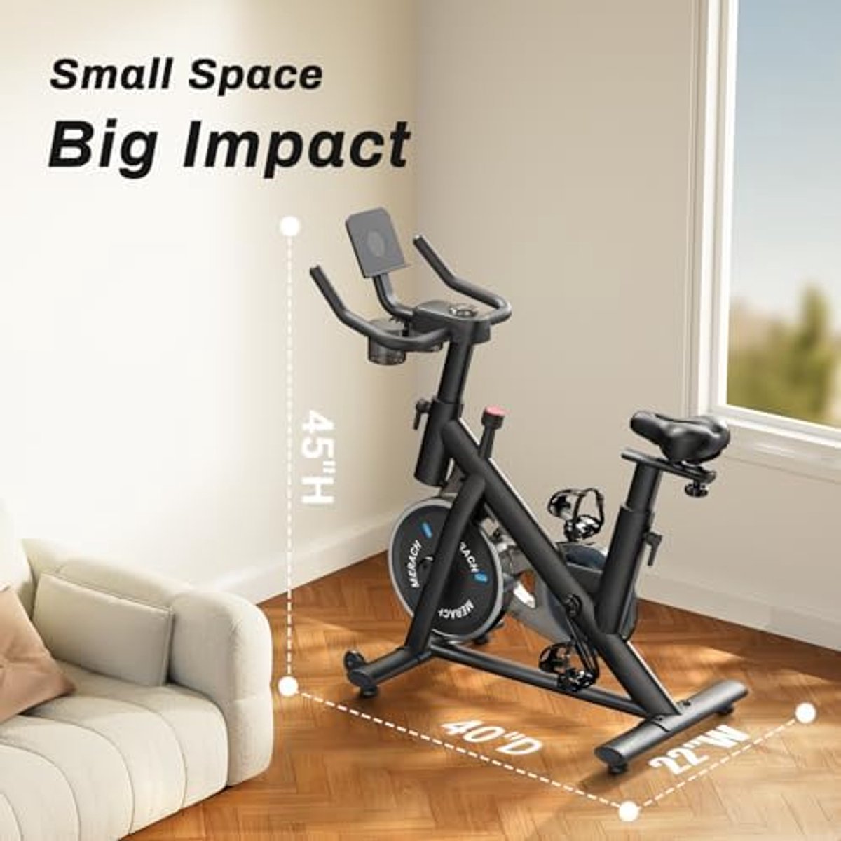 Afbeelding 2 van MERACH Hometrainer - Exercise Bike - Fitness Fiets Met 100 Weerstandsniveau's - Verstelbaar - Ergonomisch - Met Harslagfunctie - Met App & Bluetooth