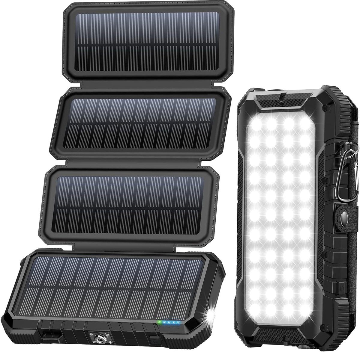 Draagbare zonne-energie powerbank 20.000 mAh outdoor oplader met 4 zonnepanelen en 4 USB-poorten