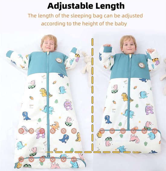 Kinderslaapzak met Afneembare Mouwen - Biologisch Katoen - Dinosaurus Design - Maat L — afbeelding 2