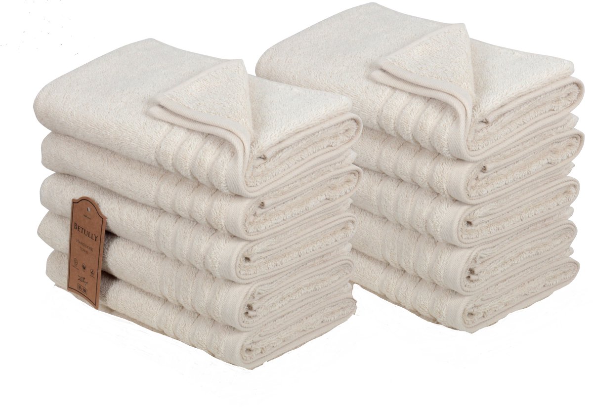 Betully ® Magnee - Handdoeken 50 x 100 cm - set van 10 - Hotelkwaliteit – Zware kwaliteit 500 g/m2 Natuur Creme