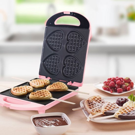 Bestron Wafelijzer - DSW271P - 1400W - 4 mini hartvormige wafels - Incl.20 houten stokjes - Roze van Bestron — afbeelding 2