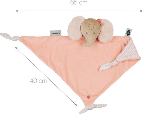 Nattou FLO, ERNEST & OLI Maxi Knuffeldoekje - Olifant - 62 cm - Roze van Nattou — afbeelding 2