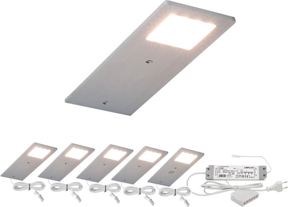 Lemilux AVA Keukenkast verlichting Set van 5 stuks - met Dimmer - Zilver Aluminum - Warm wit