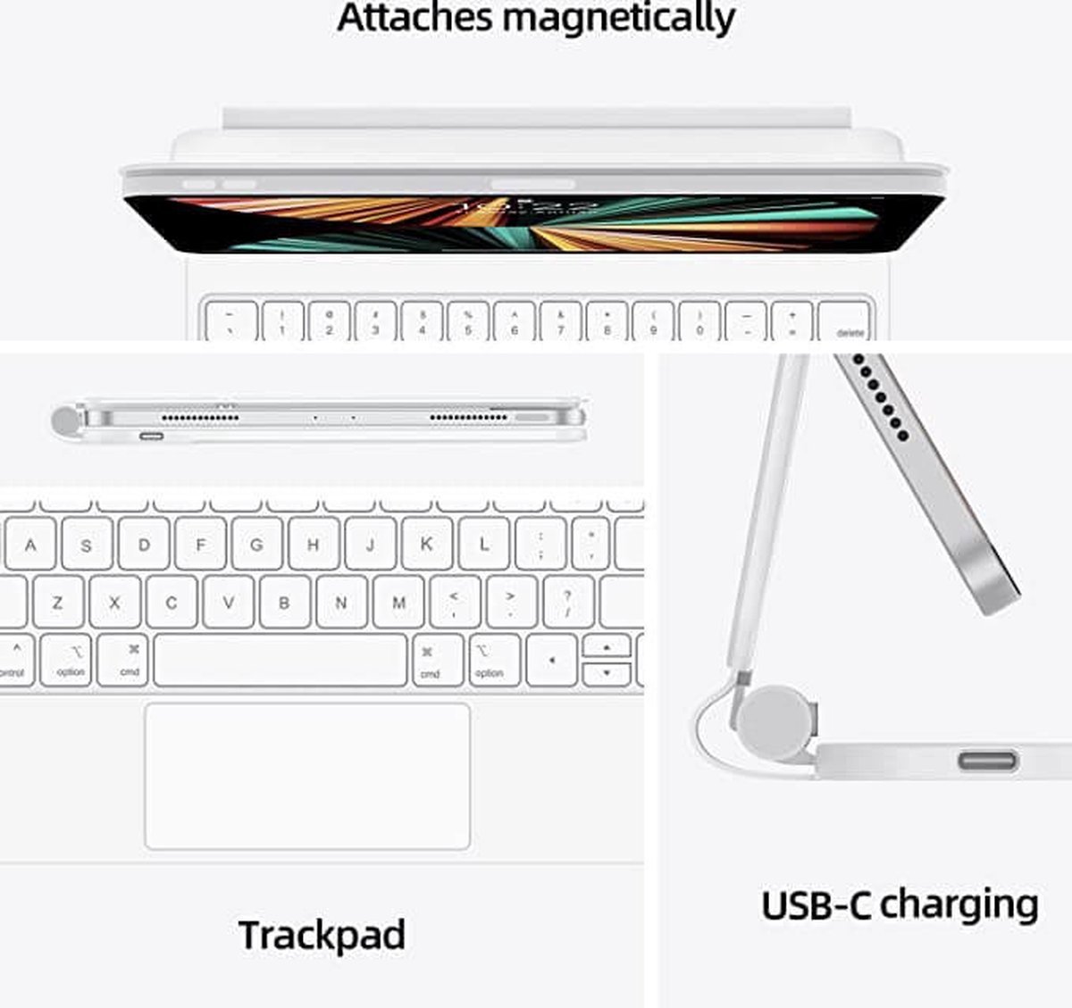 iPad Toetsenbord Hoes Geschikt Voor Apple iPad Pro 11 Inch (2024) - Bluetooth Magnetisch Keyboard Case - Tablettoetsenbord - Tablet Hoes - met Touchpad Muis en Verlichting - QWERTY - Wit — cadeau in Telefoon & Tablet - foto 5