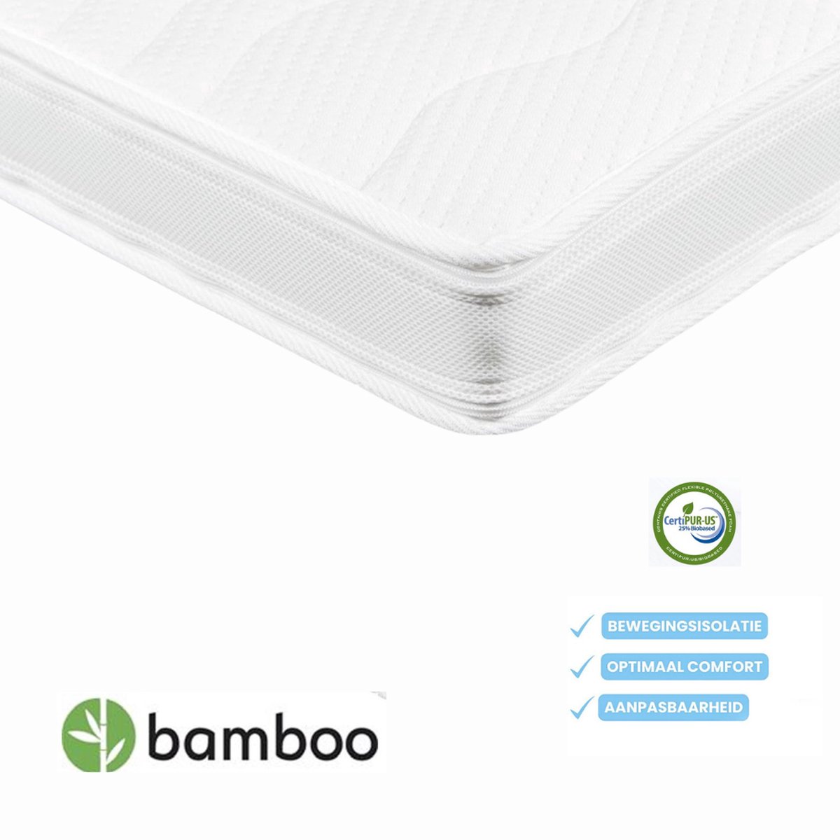 Topdekmatras XXL Bamboo Pure 3D Topper - HR 45 - Topmatras Naturalis - 120x200cm - 11cm dik - Matras Antibacterieel - Orthopedisch 120X200