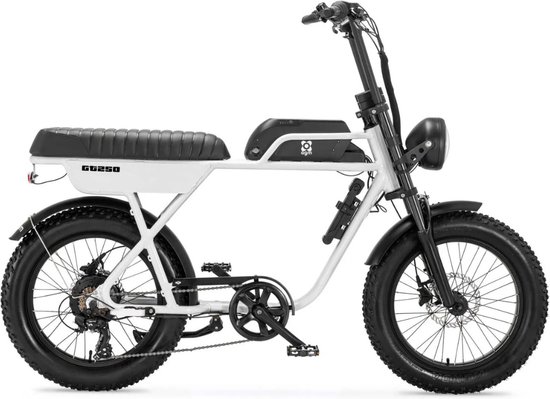 AGM GT250 Elektrische Fatbike - Tweepersoonszadel - Telefoonoplader - 20 Inch - 250W Motor - 7 Versnellingen - 80 km Actieradius - Hydraulische Schijfremmen - Wit