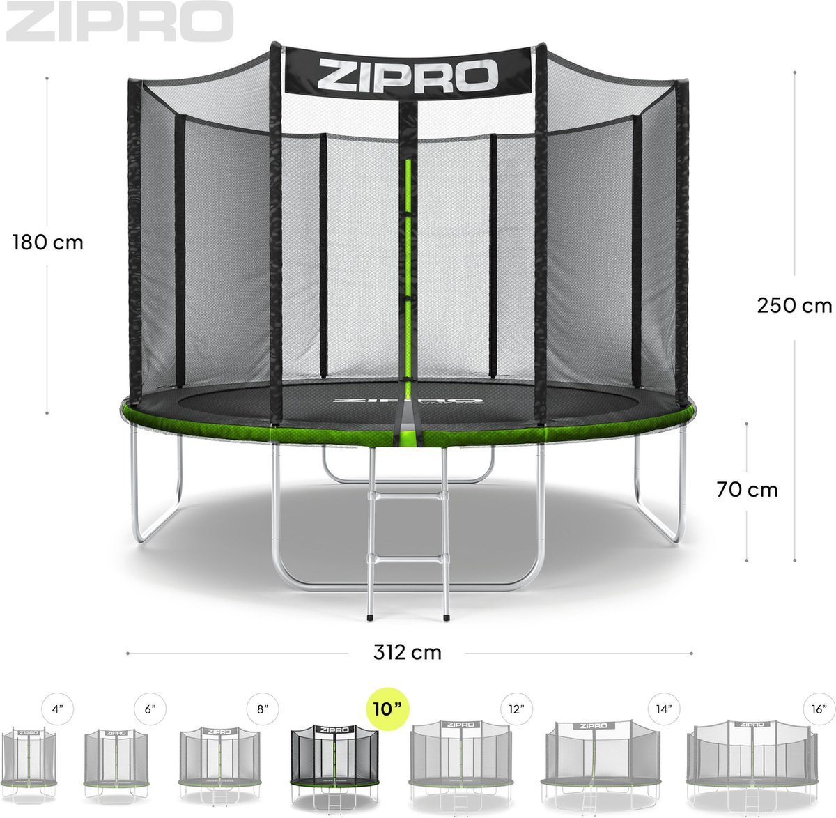 ZIPRO Jump Pro OUT - Trampoline - Ø312cm 10FT - Trampoline met veiligheidsnet - Voor kinderen - Inclusief Ladder - max. 150 kg - UV-bestendig — afbeelding 6