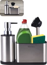 Organisateur d'évier et de Cuisine Rilenta® avec distributeur de savon – Meuble d'évier – Acier inoxydable durable – Antidérapant – Comprend une brosse de nettoyage