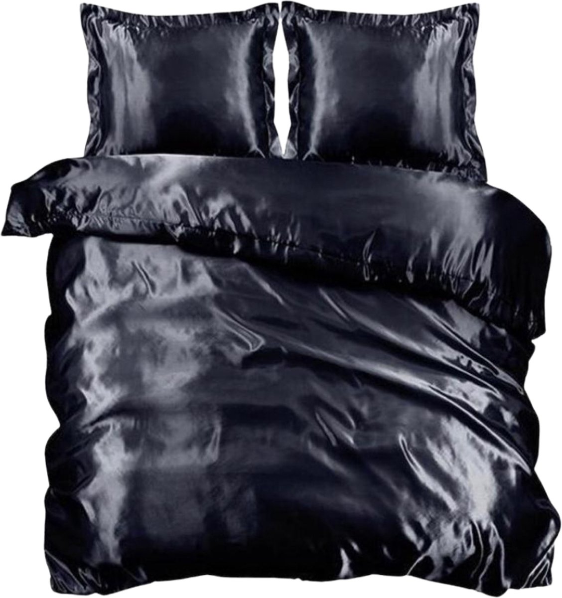 SweetSleeping Dekbedovertrek Satijn - Effen - 240 x 200/220cm + 2 kussenslopen 60x70cm - Zwart - 100% Glanzend Satijn - Strijkvrij - Krimpvrij