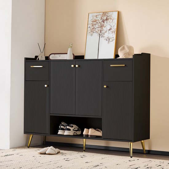 Armoire à chaussures Gotagee avec 2 tiroirs et 4 portes pieds en métal, armoire sur pied