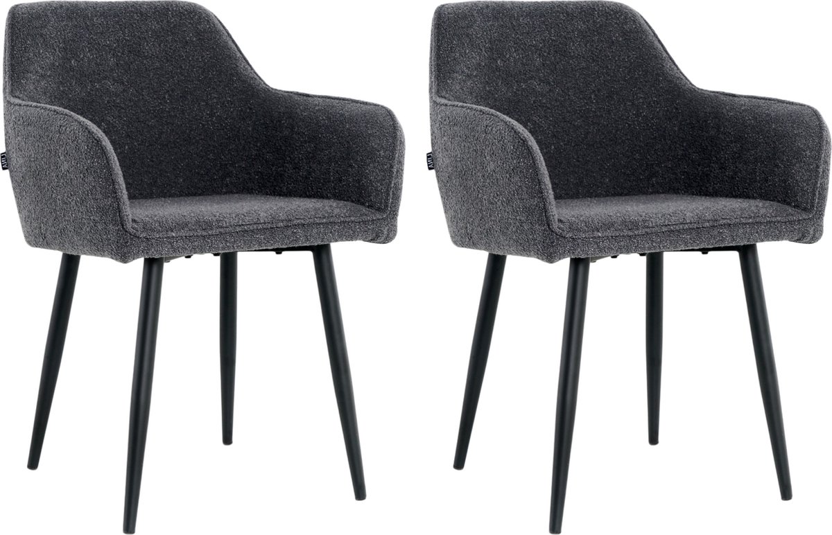 Lina Diamond Eetkamerstoel - Antraciet - Set van 2 - Boucle