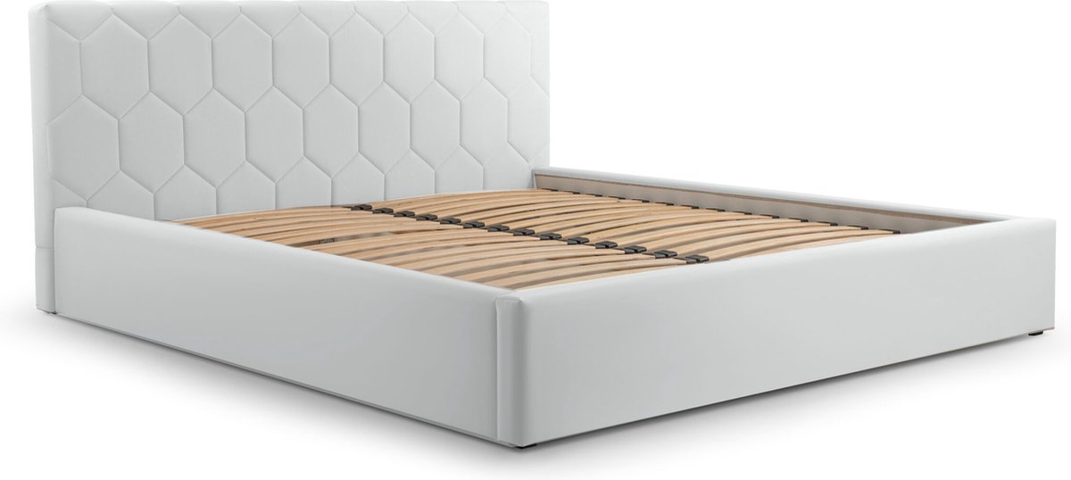 Tweepersoonsbed met fluwelen bekleding, met hoofdeinde, lattenbodem, bed voor volwassenen - BED 02 - 160x200 - Zilver (TRINITY 32)