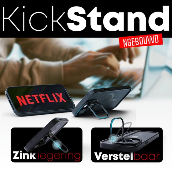 Coque de téléphone adaptée à iPhone 15 - Ensemble 2 en 1 - Coque + 2 Protecteurs d'appareil photo - Étui MagSafe - Avec support de téléphone - Zwart - Transparent