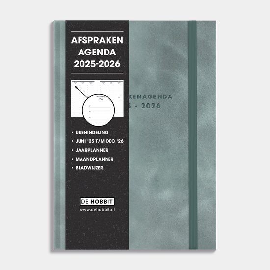 Hobbit - Afsprakenagenda 2025-2026 - 1 week op 2 pagina's - Tijdindeling per uur - Zakelijke Agenda - Harde Kaft - A5 (14,8 x 21,0 cm) - Suèdelook Grijsgroen