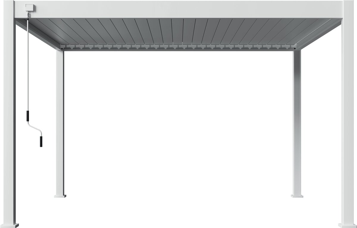 Orion terrasoverkapping - 360x400 cm - Wit - Luxe / Vrijstaande / Aluminium lamellen overkapping - Tuinprieel / Carport / Veranda / Pergola