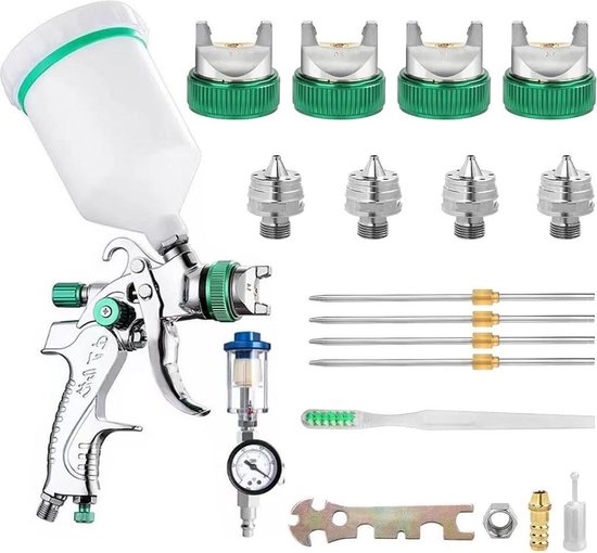 HVLP - Pistolet à peinture à air comprimé - 3 buses de 1,4 mm, 1,7 mm, 2,0 mm - Système de