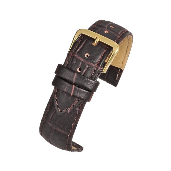 Bracelet de montre-bracelet de montre-16mm-cuir véritable-lbs-marron foncé-rempli-croco-doux-boucle couleur or-cuir-16 mm