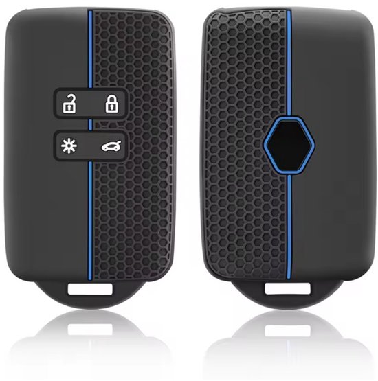 Housse de clé télécommande en Siliconen Zwart/ Blauw pour Renault Megane Captur Zoe Espace 5 Clio Arcan Arkana Kadjar pour Dacia Duster Sport Sporty Blauw/ Zwart