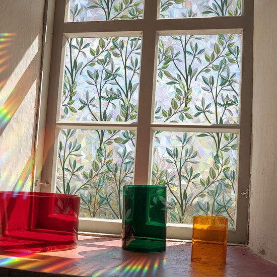 Foto: 40x100cm decoratieve raamfolie raam privacyfolie groene wijnbladeren dubbelzijdige statische glas raamstickers voor huis kantoor woonkamer kamer badkamer glas raam deur decoratie