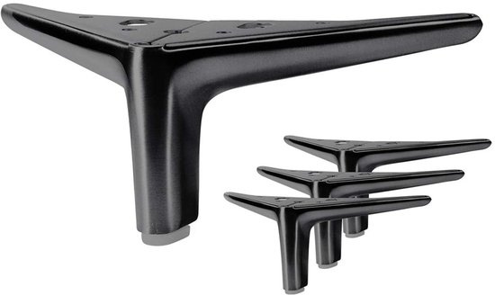 Metalen driehoek meubelpoten, set van 4, moderne doe-het-zelf vervangende poten voor tafelkast, kast, bank, stoel, zwart, 12 cm