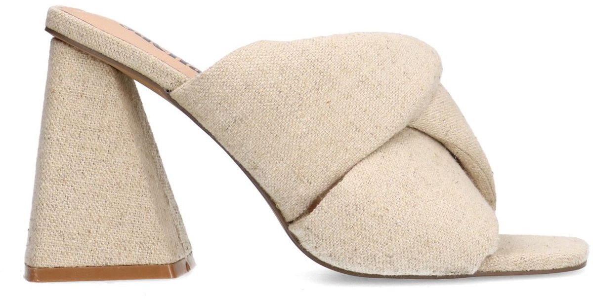 Sacha - Dames - Beige denim muiltjes met hak - Maat 37