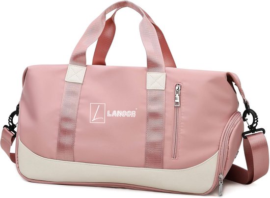 Sac de sport pour femme et homme, sac de voyage avec compartiment à chaussures, sac humide, sac de week-end, sac de fitness, étanche, Groot sac de sport, Bagage à main, sac de voyage, sac de courses, sac polochon pour Sport, Fitness, Plein air, rose