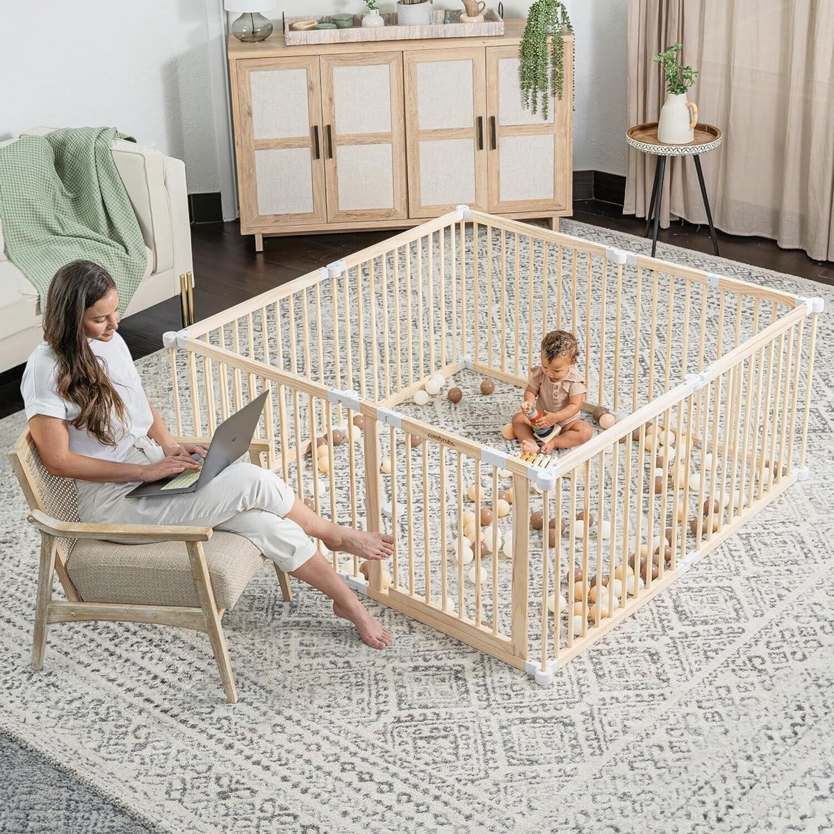 Lucellia® Houten Grondbox Baby XL 192x192 cm – Inklapbare Speelbox Hout – Kinderbox, Kruipbox, Playpen & Baby Box – Volledig Voorgemonteerd – Prime Wood – foto 7