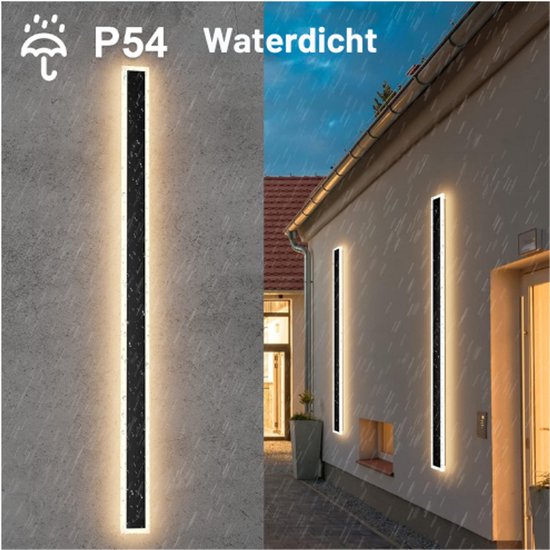 Klighten Led-wandlamp, lange wandlamp, IP54, donkergrijs, waterdicht, voor binnen en buiten, ijzeren acrylplaat, wandverlichting voor tuin, villa, terras, gang, warm wit, 3000 K, 120 cm / 35 W