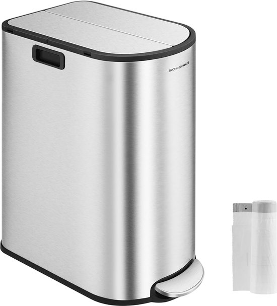 Mülleimer Abfalleimer mit Sensor 72 l Mülltrennsystem 3 Fächer Edelstahl Silber 42 x 30 x 81 cm