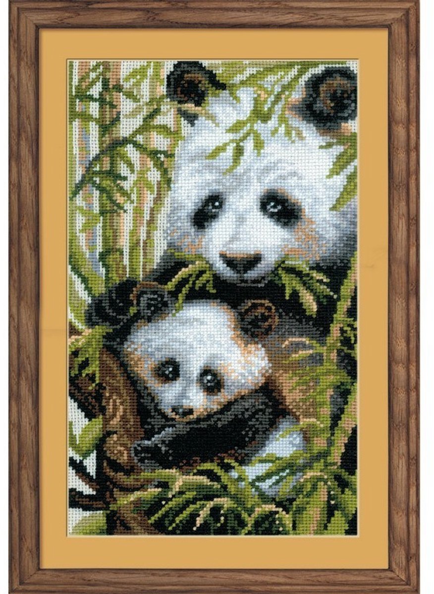 Borduurpakket Pandabeer met jong van riolis om te borduren riolis 1159