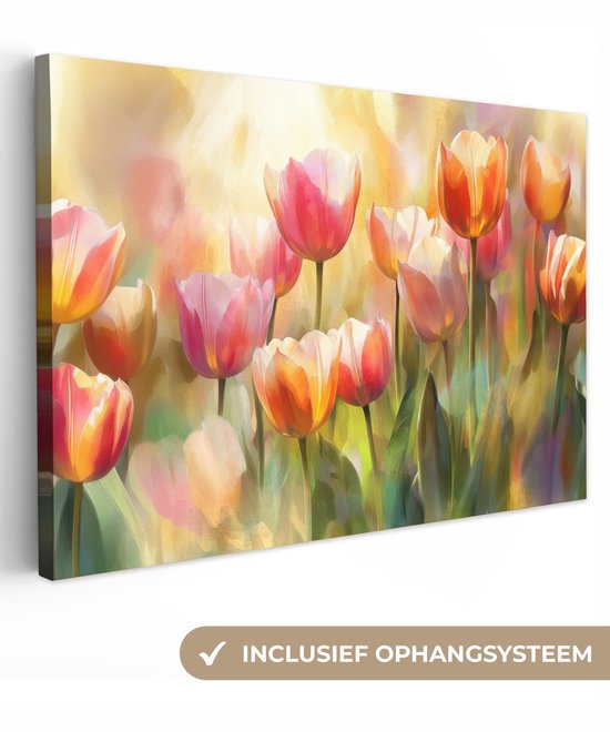 Tableau sur toile 120x80 cm - Décoration murale Tulipes - Conte de fées - Coloré - Décoration murale salon - Décoration chambre - Accessoires chambre - Peintures sur toile