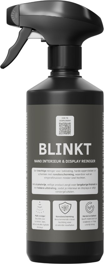 Nettoyant intérieur et écran BLINKT Nano – Écologique – Pour tableau de bord, sellerie, Tapis de voiture, plastique et plastique – Élimine les taches – 500 ml