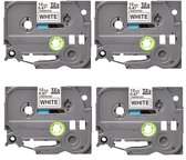 Vier label cartridges met '12mm 0.47" TZe Laminated Tape WHITE' op de voorkant.