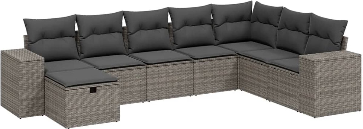 Poly rattan grijze loungeset met kussens en loungebank - Buitendecoratie.
