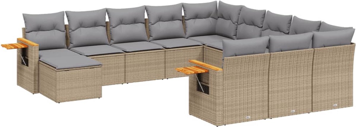 11-delige beige poly rattan tuinset met kussens en loungemeubelen - The Living Store.