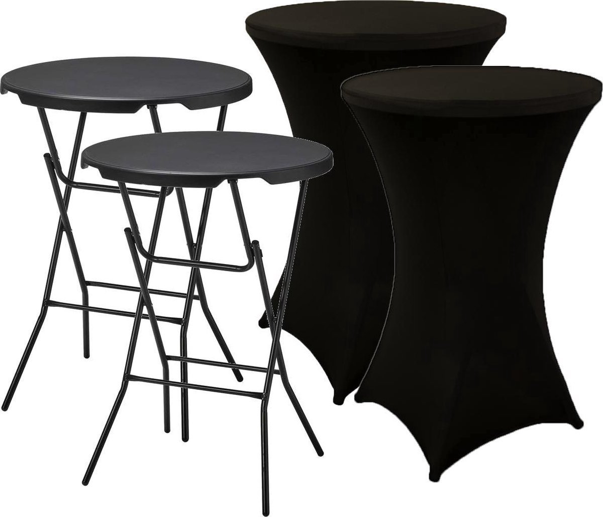 Alora 2x Statafel + Zwarte Statafelrok x 2 – 80 cm Dia x 110 cm hoog - Cocktailtafel - Hoge staan tafel - Breed Blad - Inclusief zwarte Statafelhoes - Staantafelrok Stretch - Bartafel rond - Sta tafel Horeca