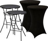 Alora 2x Statafel + Zwarte Statafelrok x 2 – 80 cm Dia x 110 cm hoog - Cocktailtafel - Hoge staan tafel - Breed Blad - Inclusief zwarte Statafelhoes - Staantafelrok Stretch - Bartafel rond - Sta tafel Horeca