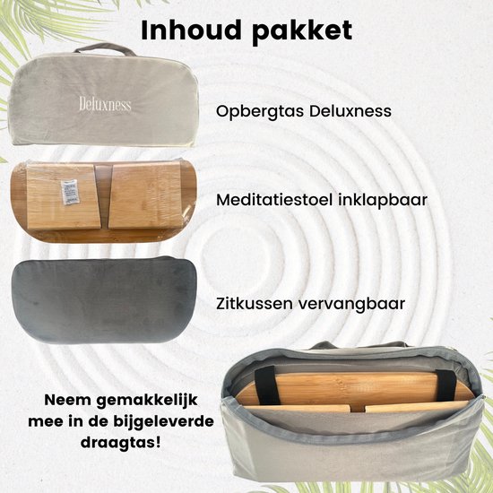 Deluxness® - Meditatiebankje Inklapbaar - 100% Duurzaam - Yoga krukje met Kussen - Draagbare Meditatie Bankje - Meditatie - Meditatiekussen - Meditatiestoel Opvouwbaar - Yoga stoel - Meditatiebankjes - Kruk - Meditatiekruk - Zabuton - Kussen van Deluxness® — afbeelding 2