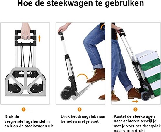 Kibani Steekwagen Opvouwbaar - 75 kg Draagvermogen - Transportwagen - Plateauwagen - Steekkar - Inklapbare Steekwagen - Meubelroller