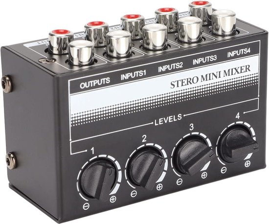 4-kanaals stereo audio-mengpaneel, 4-kanaals mixer met 6,35 mm