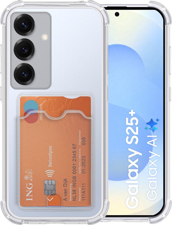 Coque avec 2 Protecteurs d'écran pour Samsung Galaxy S25 Plus Coque avec porte-cartes Coque antichoc en Siliconen - Arara Backcover - Transparent