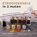 Set van 24 kruidenpotjes met vierkante deksels met strooifunctie in 2 maten.
