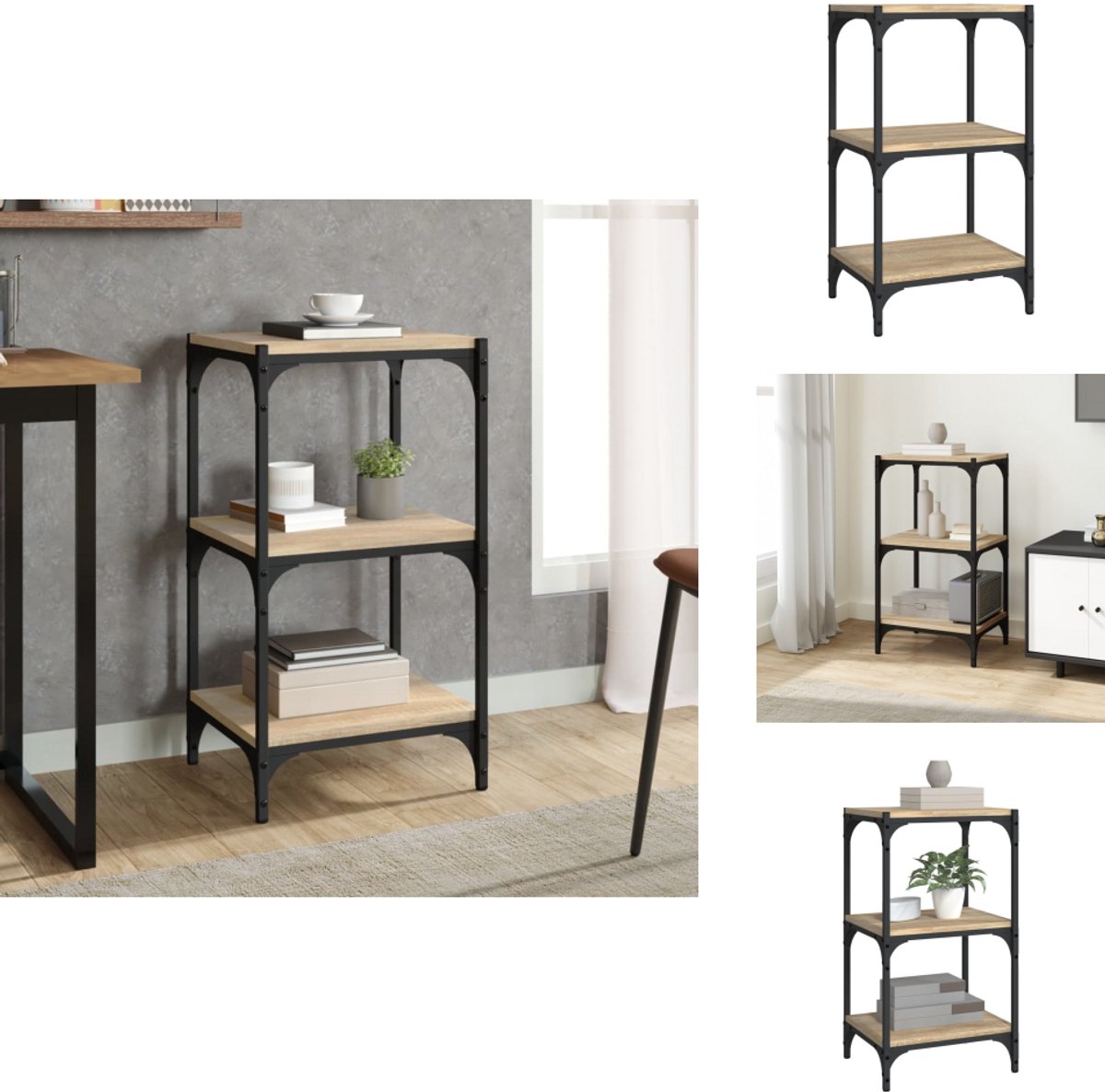 Boekenkast 40x33x70,5 cm bewerkt hout en staal Sonoma eiken