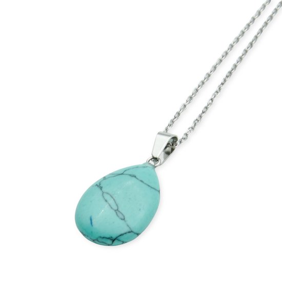 Marama - collier pierre précieuse Turquoise - acier inoxydable plaqué argent - cadeau pour femme - pendentif en forme de goutte - protection - sagesse - équilibre intérieur