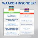 Vergelijking tussen Insonder weerstandsbanden en andere merken, met focus op 100% natuurlijk latex, huidvriendelijkheid, kleuren en sterkte.