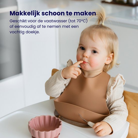 Funnies Siliconen Stone Green Slab 3-Pack - Set van 3 Slabbetjes - Slabbers met Opvangbakje - 30 x 24cm - Zacht, Flexibel en Makkelijk Schoon te Maken - Verstelbare Pasvorm voor Baby’s en Peuters - Ideaal voor Voeden zonder Knoeien — afbeelding 4