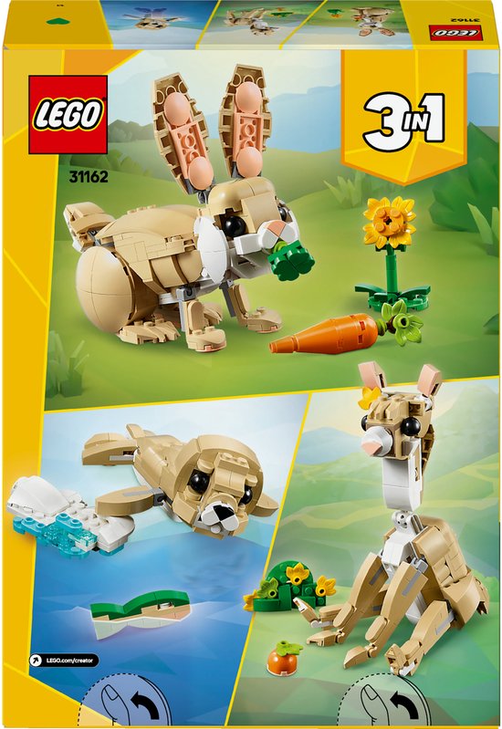 Arrière de boîte LEGO Creator 3-en-1 avec lapin, cerf et phoque.