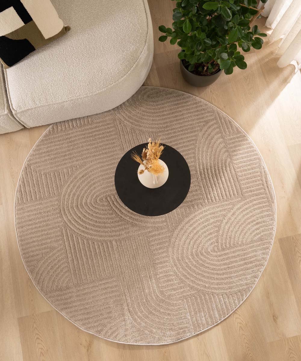 Scandinavisch vloerkleed rond - Contour Bend beige 300